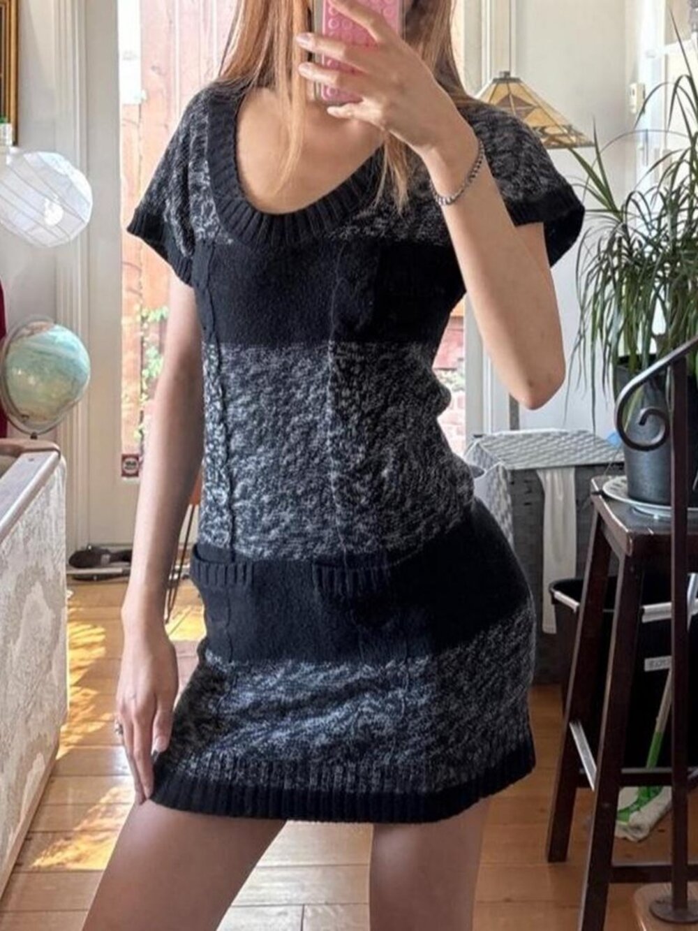 Urban Outfitters Chunky Cable Knit Sweater Dress Black S